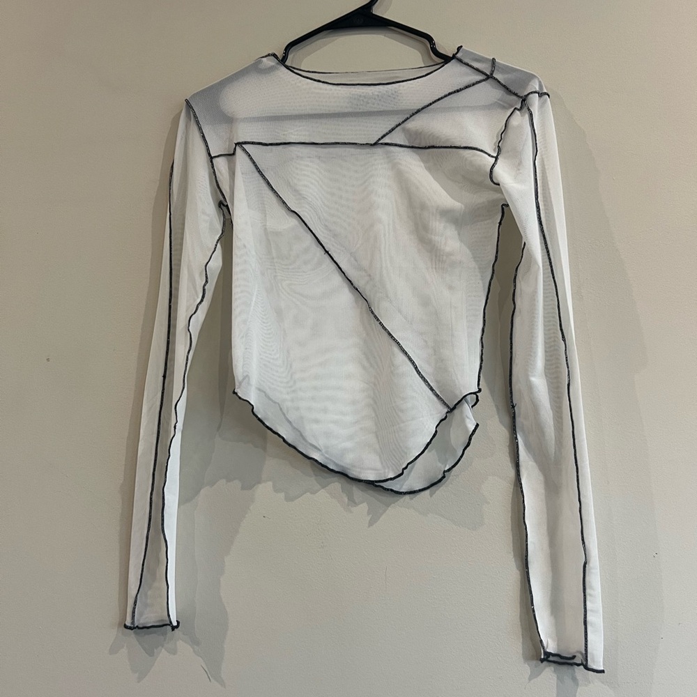 Darker Wavs White Sheer Mesh Long Sleeve Top